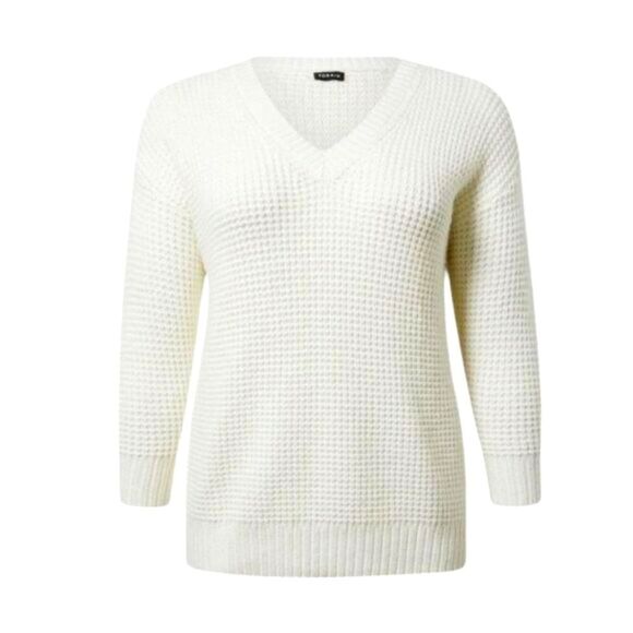 TORRID Plus Size  Whisper White Waftle Drop  V- Neck Pullover Sweater Size 3X - Picture 1 of 15